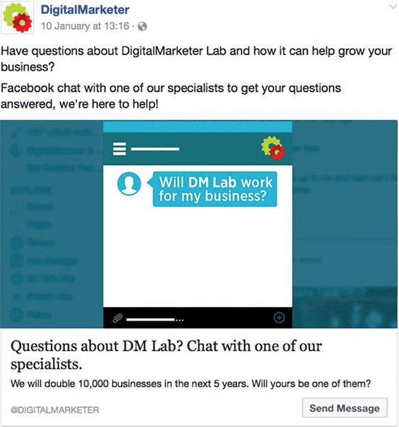 DigitalMarketer using Click-to-Messenger Ads