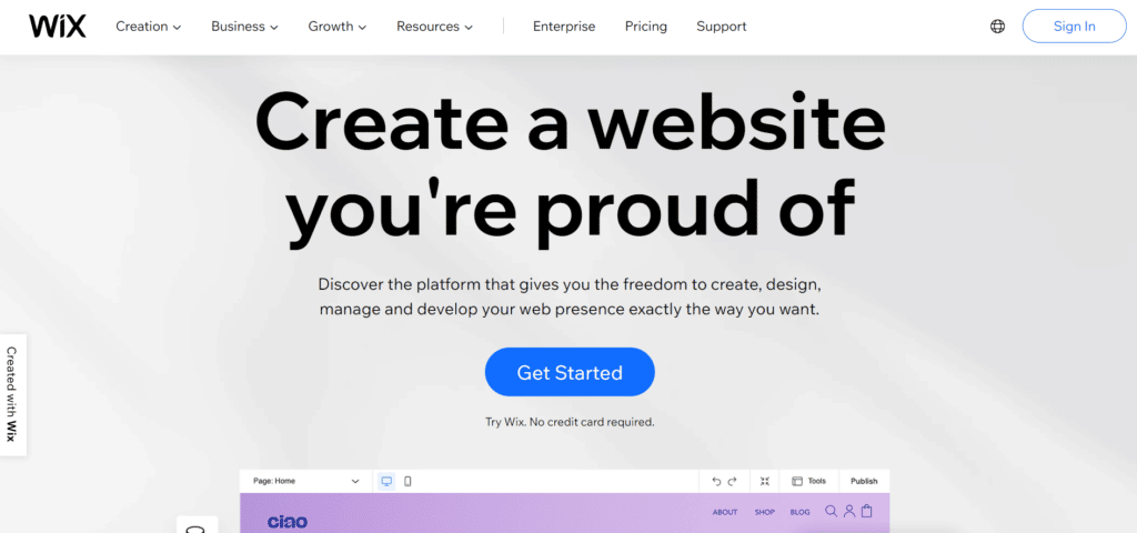Wix Homepage